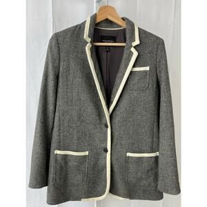 BANANA REPUBLIC Petite 8P Tipped Hack ing Jacket 2 Button Blazer Wool Blend Gray